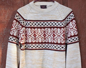 1970s Vintage Kingsport/ Sears Mens Store / Vintage Sweater /Warm Comfy Norwegian European Print / 100% Acrylic / Men's Size Medium