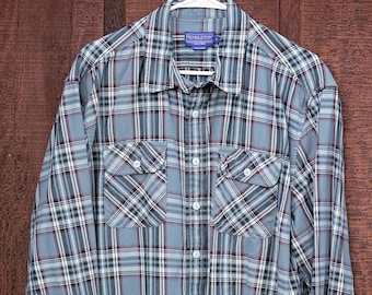 Vintage Pendleton Shirt / Pendleton Board Shirt / Gray Plaid / 100% Cotton / XL