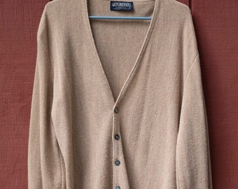 1970s Vintage, Puritan, Beige, Virgin Orlon, Button Up Cardigan, Sweater, Men's Size Large