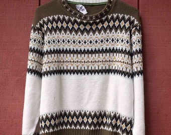 Vintage, Jersild, Scandinavian Style, Made in Wisconsin, Warm Comfy Norwegian European Print / 100% Orlon Acrylic / Men's Size Medium