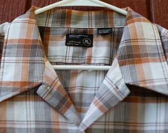 Vintage, 1970s JCPenney, Sportshirt, Plaid, Retro, Shirt, XL