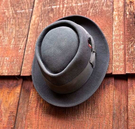 Vintage, Pork Pie Fedora, Gray, Gunmetal, Newport
