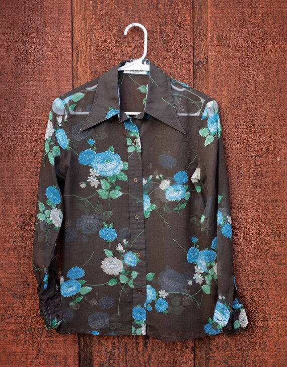 Vintage 60s, Sheer Floral Blouse,  Butterfly Coll… - image 1