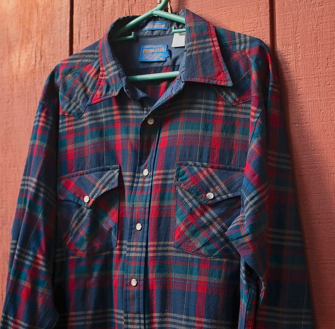 Pendleton Western Wear Shirt / Pendleton Wool Shirt / Blue and Red ...