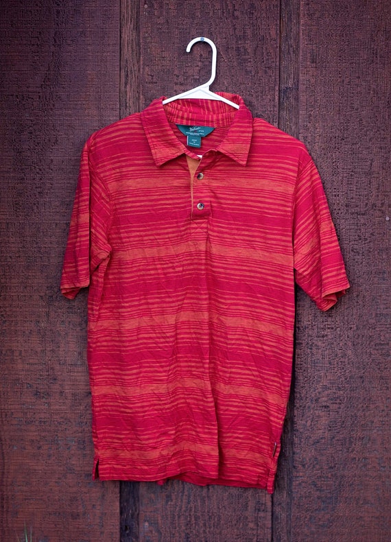 Mens 1970s, Short Sleeve Striped Placket Polo Shi… - image 1