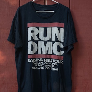 Vtg 1986 Run DMC Raising Hell T-shirt Black M/L 80s Rap Hip