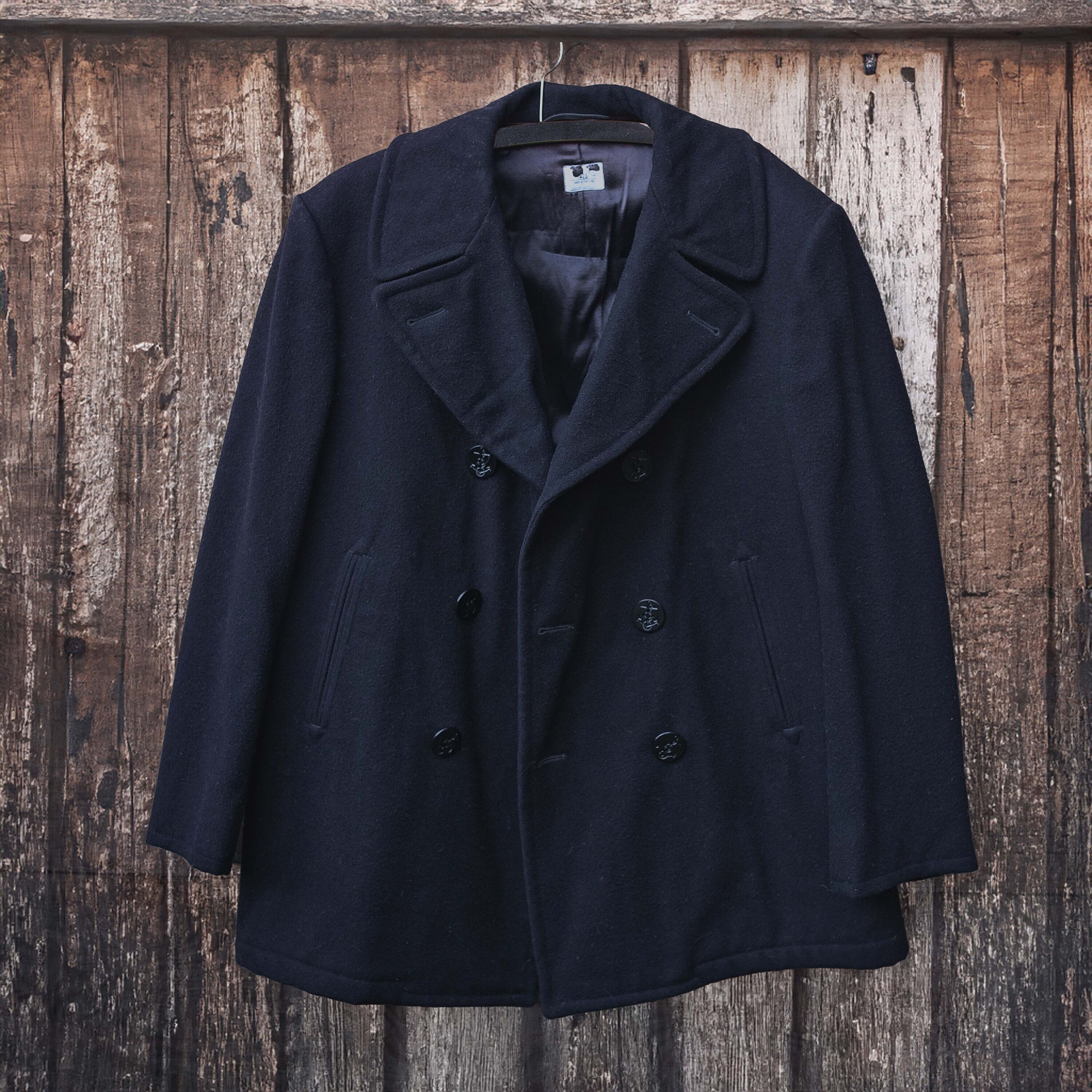 Men's, Vintage, Authentic Military, Black Wool Pea Coat With