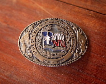 State Of Texas Sesquicentennial Celebration 1836-1986 Belt Buckle Solid Brass, Vintage Belt Buckle