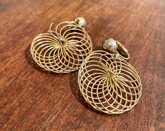Vintage, Mid Century, Gold Toned, Clip On, Spiral Earings, 1960s Costume Jewelry, Estate Jewelry
