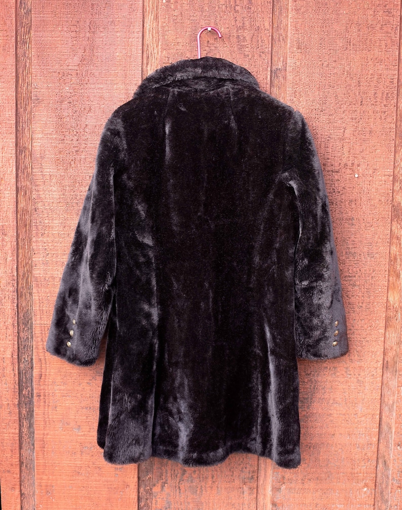 Vintage 60s, Faux Fur Coat, Vintage Womans Faux Fur PeaCoat, Brass Buttons, Size Large image 6