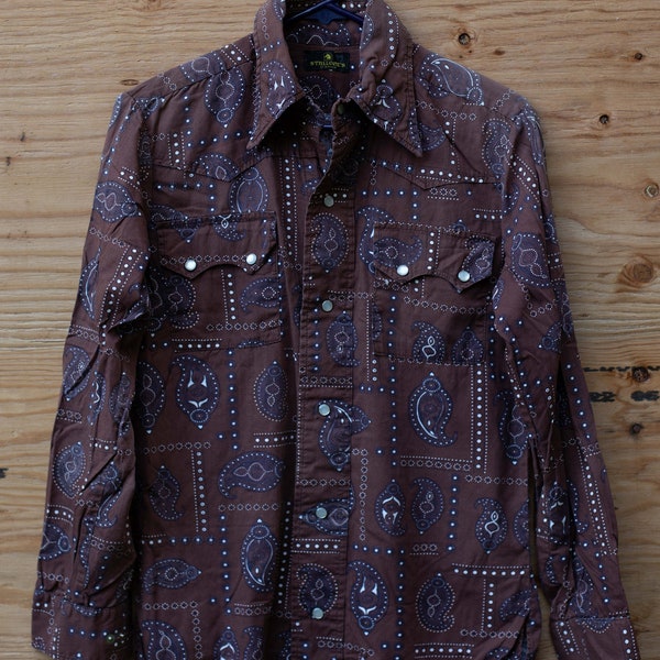 1970s Vintage, Western Paisley Print, New Wave, Fashion, Meets Western-Wear, Shirt, Medium