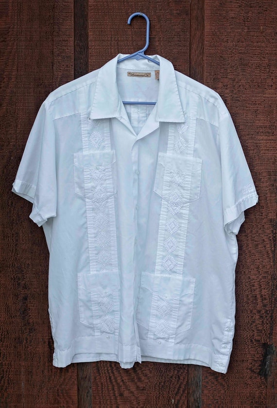 Vintage Mens Guayabera, Mexican Wedding Shirt, 4 P