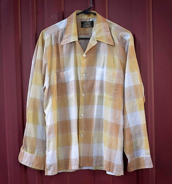 Hutspah Men's Shirt Striped Button Down Vintage Yellow / Gray