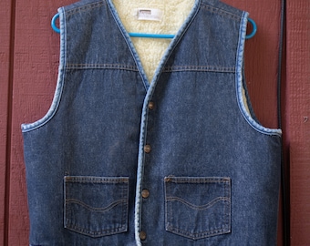 Vintage, Montgomery Ward, Sherpa Lined, Denim Vest, Early 1980s, Size L