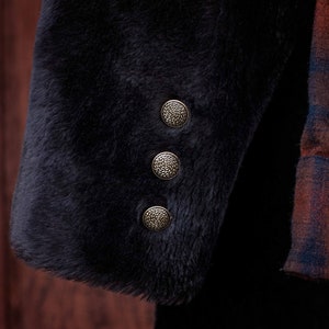 Vintage 60s, Faux Fur Coat, Vintage Womans Faux Fur PeaCoat, Brass Buttons, Size Large image 2
