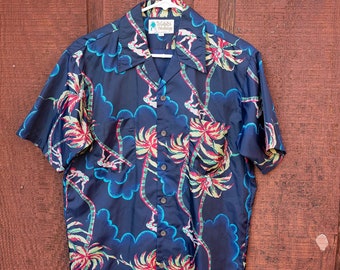 Vintage 1970's, 70s Hawaiian Shirt, Mens Medium Tropical Shirt , Waikiki Holliday Shirt, M