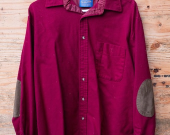 Vintage, Pendleton Shirt, Wool Pendleton, Elbow Patches, 100% Virgin Wool, Size L