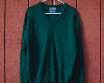 Authentic, Vintage, Pendleton, Emerald Green, V-Neck Sweater, Pendleton Sweater, 100% Lambswool, Size Large