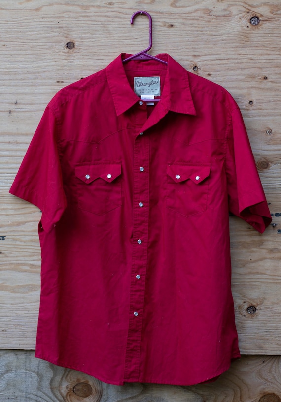 Vintage 90s, Wrangler, Red, Western Shirt, Pearl … - image 2