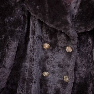 Vintage 60s, Faux Fur Coat, Vintage Womans Faux Fur PeaCoat, Brass Buttons, Size Large image 3