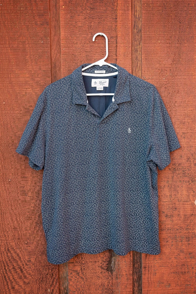 Vintage 1990's Mens Original Penguin by Munsingwear, Short Sleeve Blue Polo Shirt, with Embroirded Penguin, XLarge image 2