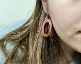 Pink and Gold Dangling Hoops