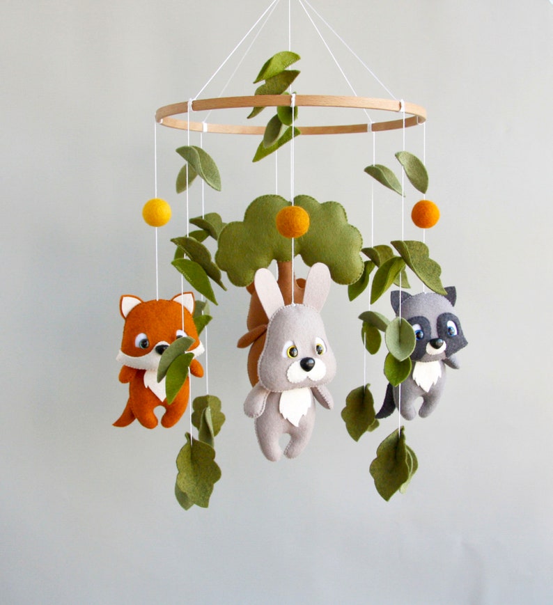 Woodland animal baby crib mobile Baby shower theme Woodland mobile nursery Expecting mom gift Pregnancy gift Forest nursery decor Baby gift image 8