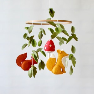 Woodland Baby Mobile: Fox, Bunny, Squirrel & Mushroom Nursery Decor