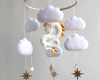 Dragon mobile Baby mobile boy girl Fantasy nursery mobile baby Baby shower theme Crib baby mobile with cloud stars Pregnancy gift