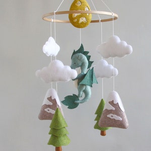 Dragon baby mobile Woodland crib mobile Baby shower gift Dragon nursery mobile Gift for newborn Baby mobile with cloud mountain tree image 1