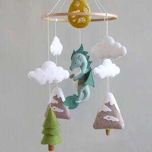 Dragon baby mobile Woodland crib mobile Baby shower gift Dragon nursery mobile Gift for newborn Baby mobile with cloud mountain tree image 10