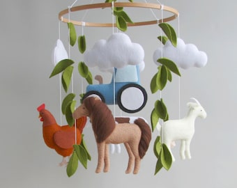 Farm animal baby mobile for crib Baby shower gift boy girl Tractor mobile nursery Expecting mom gift Congratulations baby Farm nursery theme