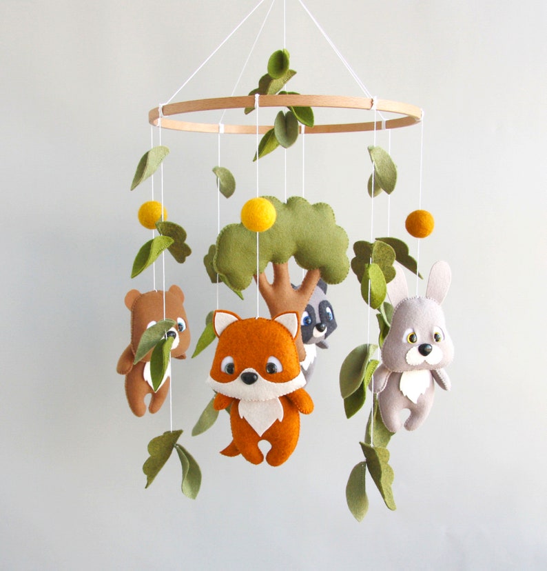 Woodland animal baby crib mobile Baby shower theme Woodland mobile nursery Expecting mom gift Pregnancy gift Forest nursery decor Baby gift image 3