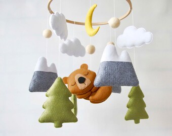 Baby mobile woodland Mountain clouds moon nursery mobile boy girl Woodland baby shower theme Expecting mom gift Congratulations baby