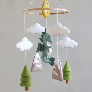 Dragon baby mobile Woodland crib mobile Baby shower gift Dragon nursery mobile Gift for newborn Baby mobile with cloud mountain tree image 8