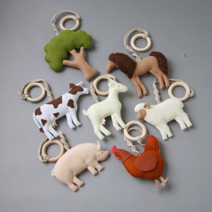 Farm animal baby play gym toys set Baby shower gift Play gym hanging toys New mom gift Activity center toys Farmhouse baby play gym toys image 8