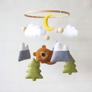 Woodland baby mobile bear in forest Mountain tree nursery mobile Baby shower gift Animal crib mobile Expecting mom gift image 8