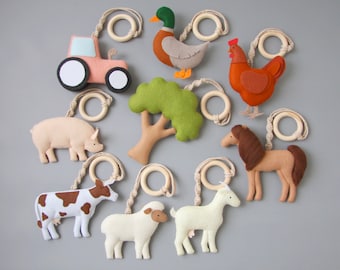 Farm animal baby play gym hanging toys set Baby shower gift New mom gift Activity center toys Farmhouse baby play gym toys