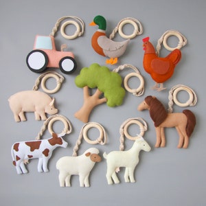 Farm animal baby play gym toys set Baby shower gift Play gym hanging toys New mom gift Activity center toys Farmhouse baby play gym toys image 3
