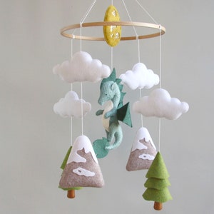 Dragon baby mobile Woodland crib mobile Baby shower gift Dragon nursery mobile Gift for newborn Baby mobile with cloud mountain tree image 4