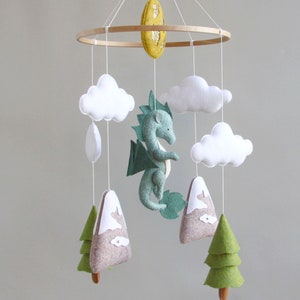 Dragon baby mobile Woodland crib mobile Baby shower gift Dragon nursery mobile Gift for newborn Baby mobile with cloud mountain tree image 6