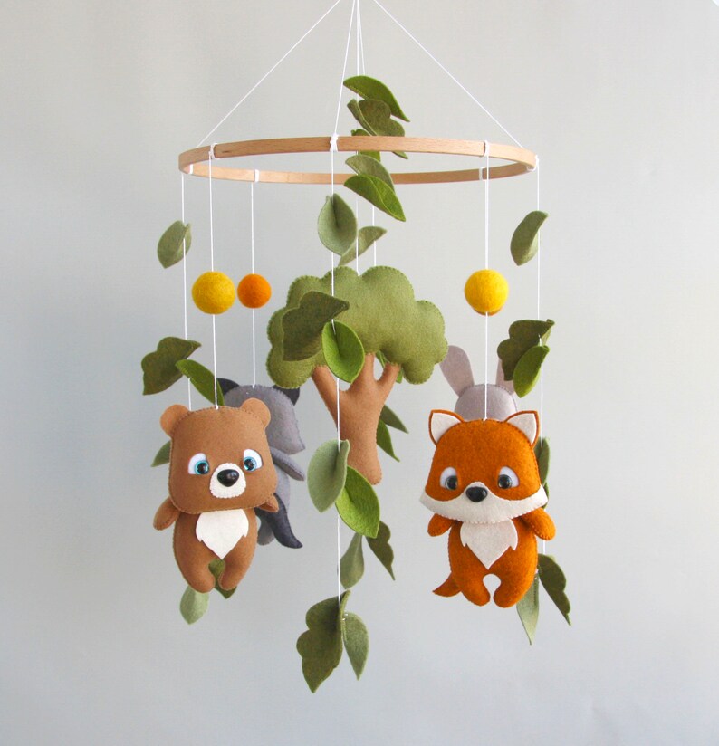 Woodland animal baby crib mobile Baby shower theme Woodland mobile nursery Expecting mom gift Pregnancy gift Forest nursery decor Baby gift image 10