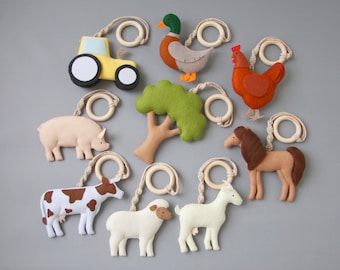 Farm animal baby play gym hanging toys set Baby shower gift newborn New mom gift Activity center toys Farmhouse baby play gym toys