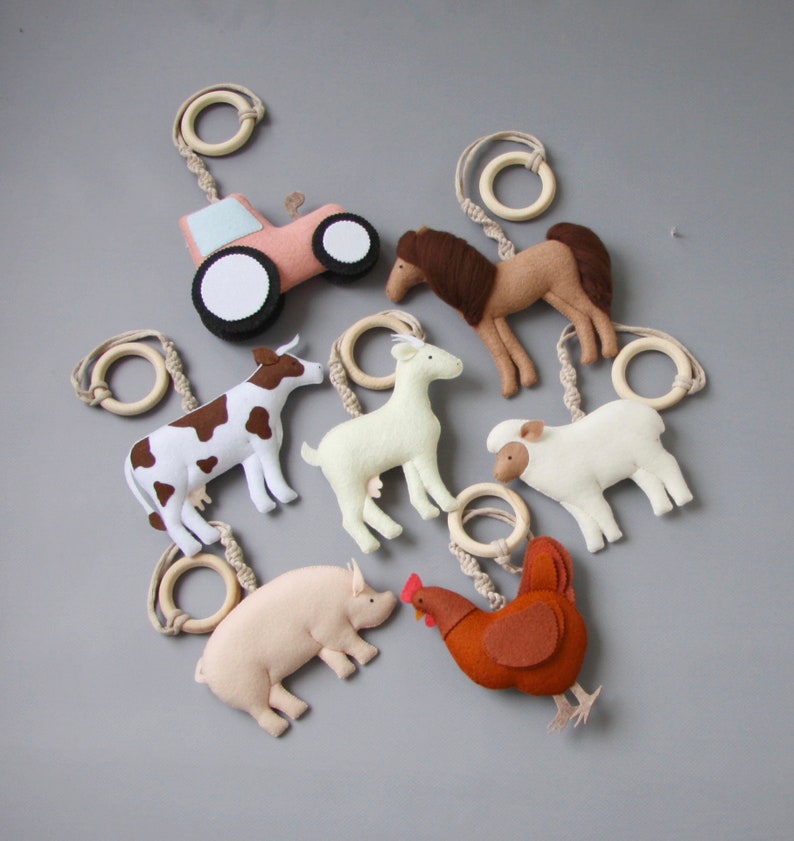 Farm animal baby play gym toys set Baby shower gift Play gym hanging toys New mom gift Activity center toys Farmhouse baby play gym toys image 6