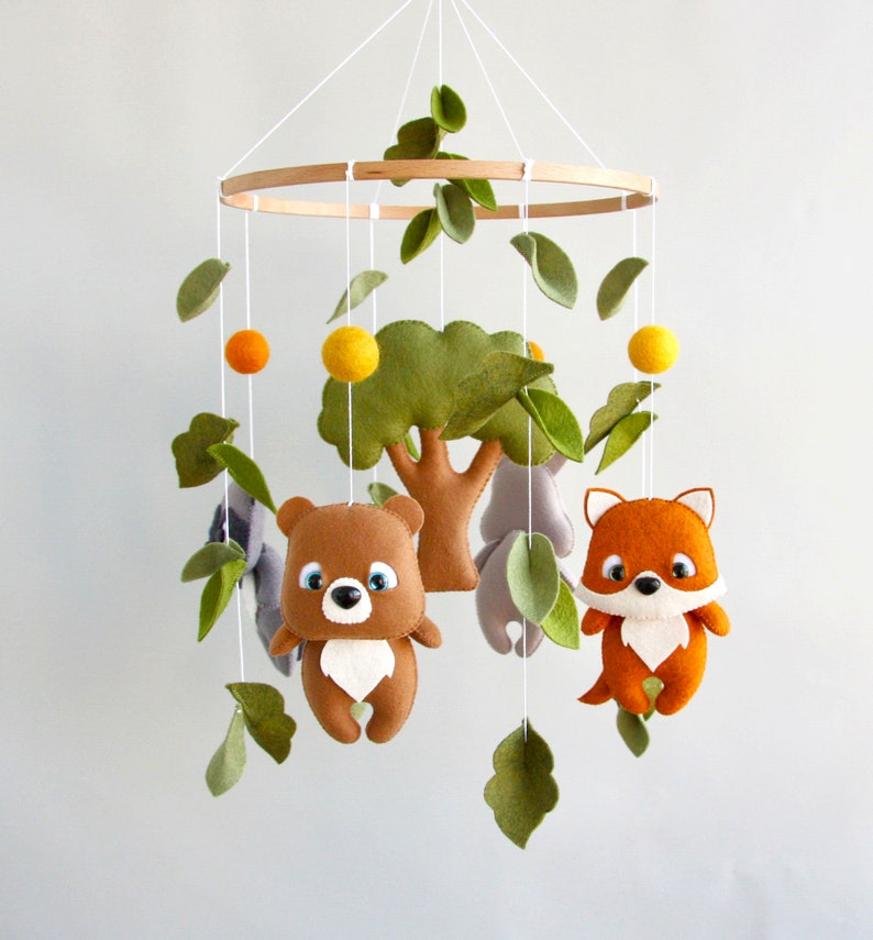 Woodland animal baby crib mobile Baby shower theme Woodland mobile nursery Expecting mom gift Pregnancy gift Forest nursery decor Baby gift image 9