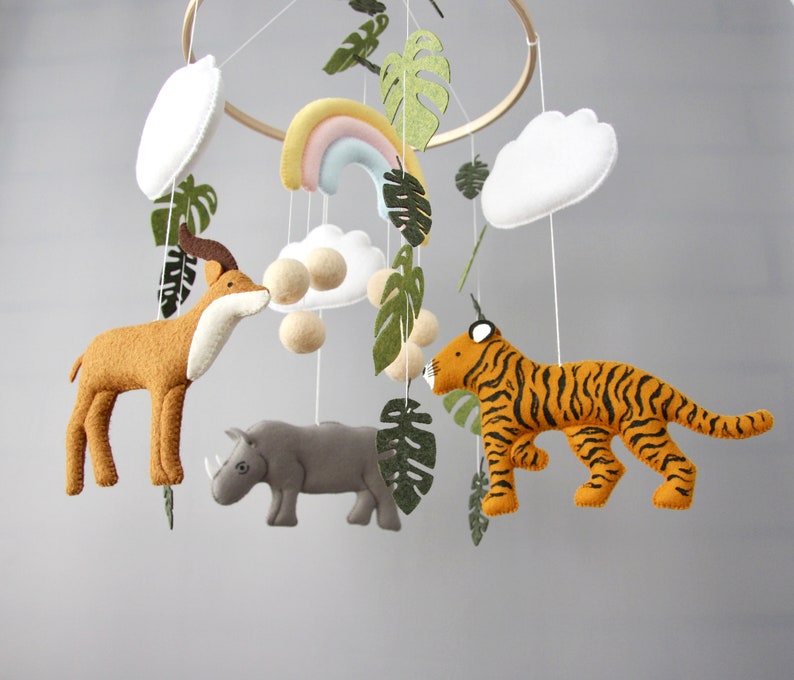 Jungle mobile baby boy girl Animals crib mobile Baby shower gift Hippo tiger antilope nursery mobile congratulations baby image 10