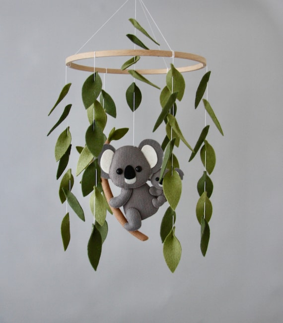 Koala baby crib mobile boy with leaves Etsy