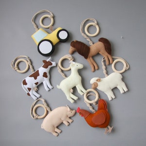 Farm animal baby play gym toys set Baby shower gift Play gym hanging toys New mom gift Activity center toys Farmhouse baby play gym toys image 10