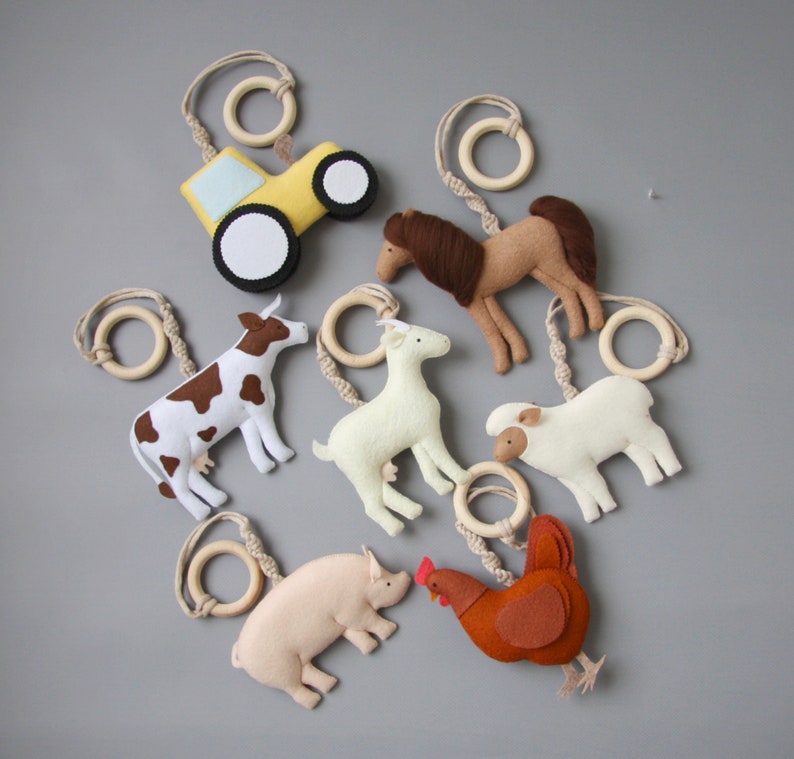 Farm animal baby play gym toys set Baby shower gift Play gym hanging toys New mom gift Activity center toys Farmhouse baby play gym toys image 10