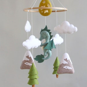 Dragon baby mobile Woodland crib mobile Baby shower gift Dragon nursery mobile Gift for newborn Baby mobile with cloud mountain tree image 7
